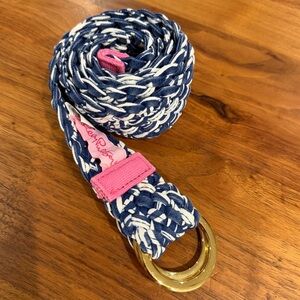 Lilly Pulitzer Signature woven belt blue & White Braided Belt with Pink 44 inche